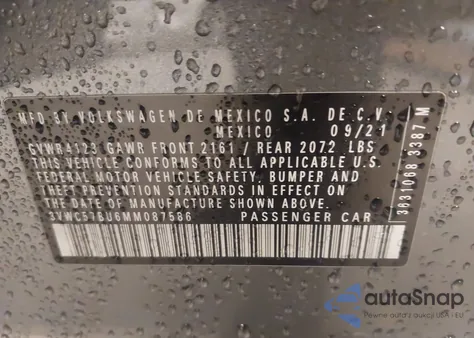 2021 Volkswagen Jetta 1.4T R-Line/1.4T S/1.4T Se from USA, damaged, VIN 3VWC57BU6MM087586
